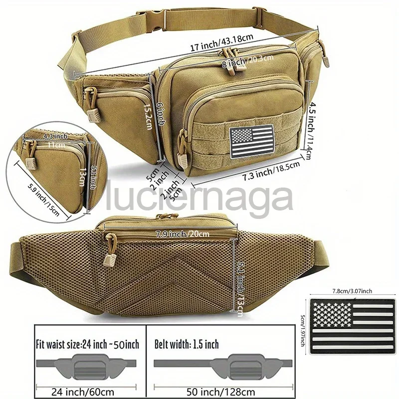 1000D Nylon Waist Pack with US Flag Outdoor Hiking Waterproof Molle Phone Pouch Camouflage Climbing Camping Belt Bag