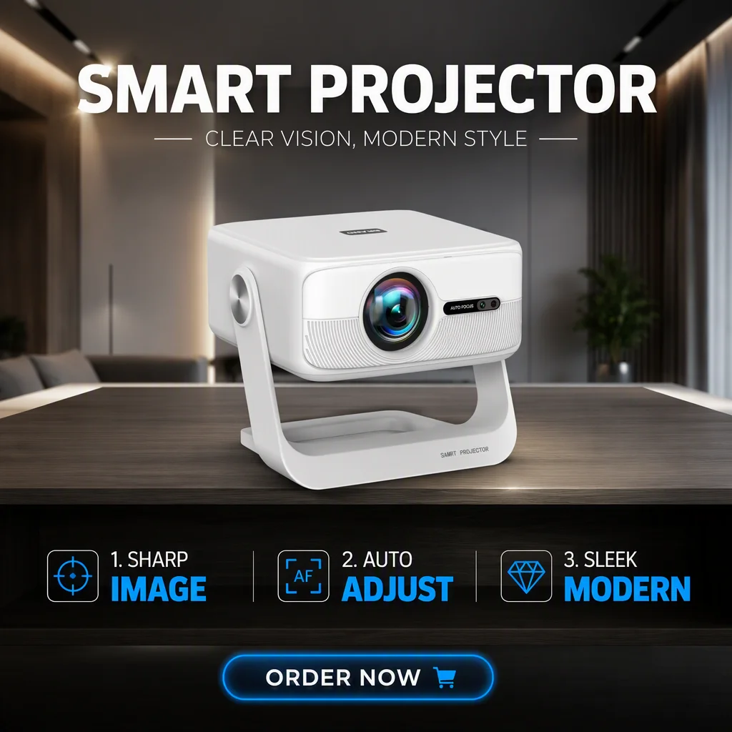 Mini Home Theater 4K Video Projector With Autofocus Short Throw Automatic Keystone Correction