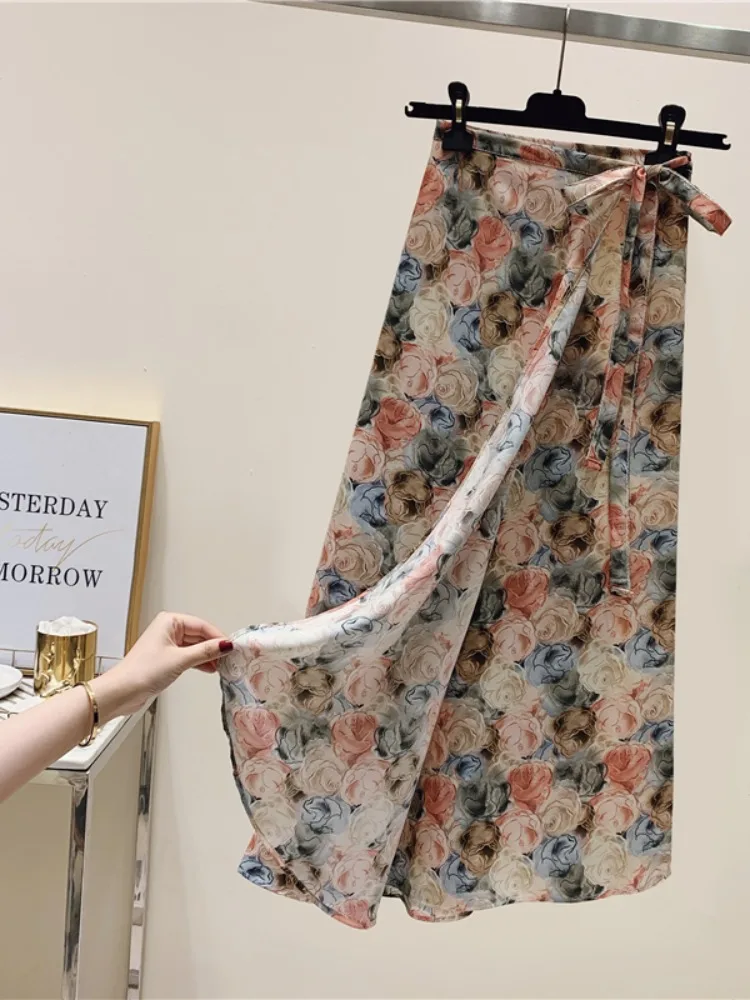 تنورة عالية الخصر على شكل حرف a ميدي للنساء مطبوع عليها زهور شيفون لف Bodycon ربيع الخريف مقاس كبير n Sle مكتب تخفيف #3