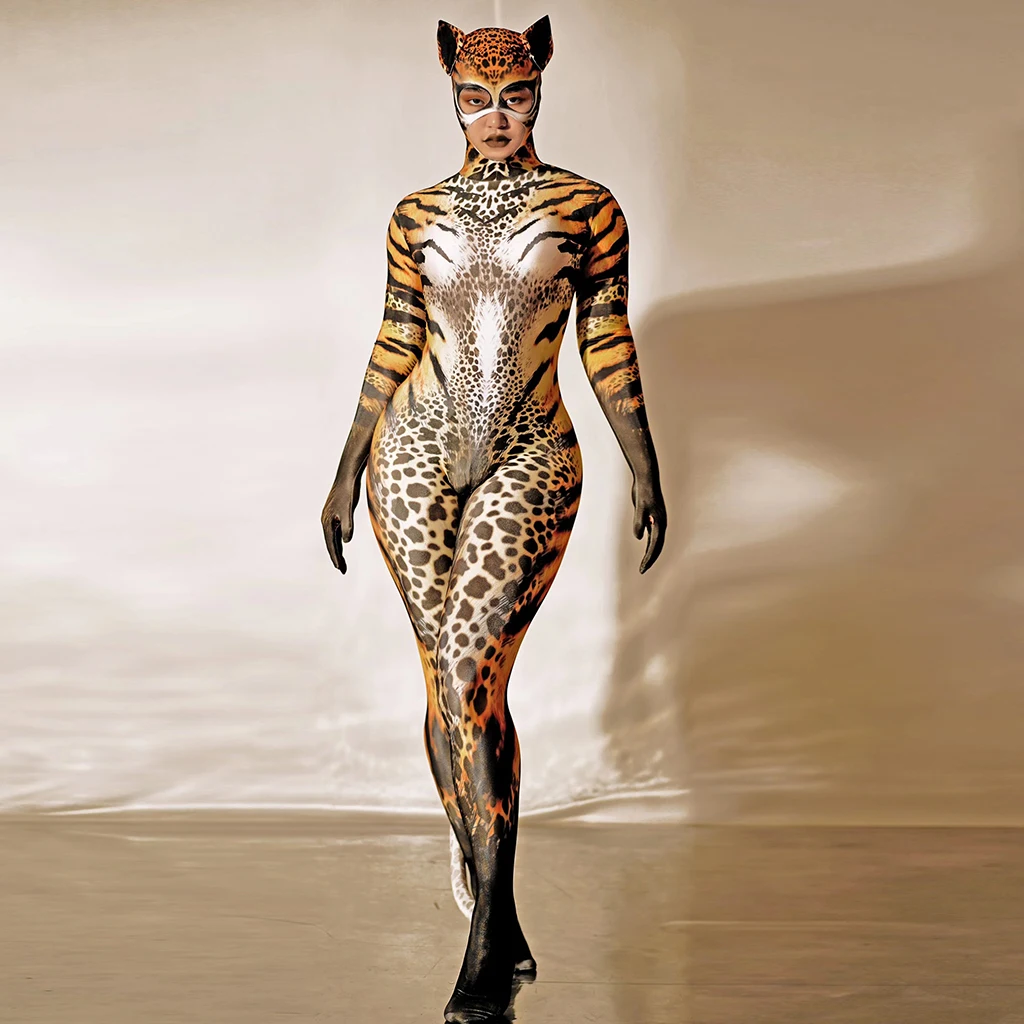 

Halloween Cat Cosplay Costumes Women Animal Role Opera Dance Jumpsuit Nightclub Stretch Party Rompers Stage Performance Bodysuit