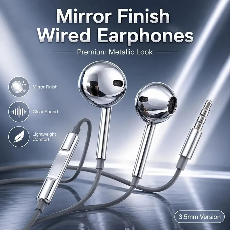 Silver Metal Plated Wired Earphones With Bright Surface Suitable For Apple Type-C Interface In Ear Wired Control Earphones