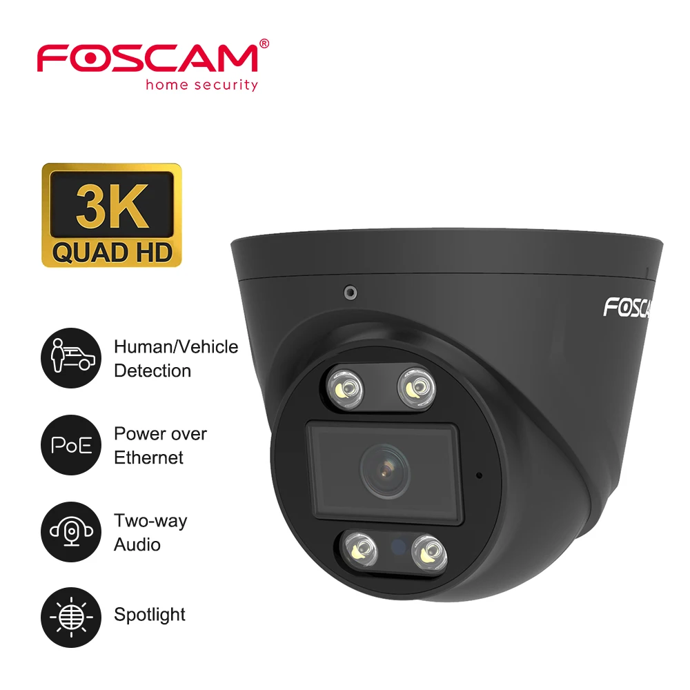 FOSCAM 5MP POE Security Camera Infrared Night Vision Outdoor Dome Cam Smart AI Human/Car/Pet Detection Surveillance Cameras