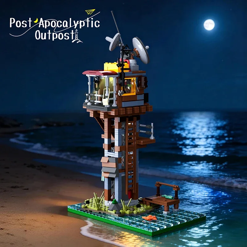 Post-Apocalyptic Outpost Tower Building Blocks MOC Wasteland Survival Radar Station Architecture DIY Bricks Toy Gifts for Adult