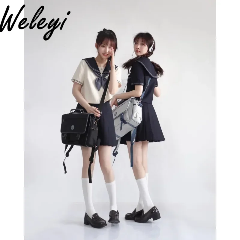 

Kawaii Jirai Kei Sailor Skirts Suit Japanese Fashion Ropa De Mujer 2024 Summer Sweet College Style Short Sleeve Shirt Skirt Sets