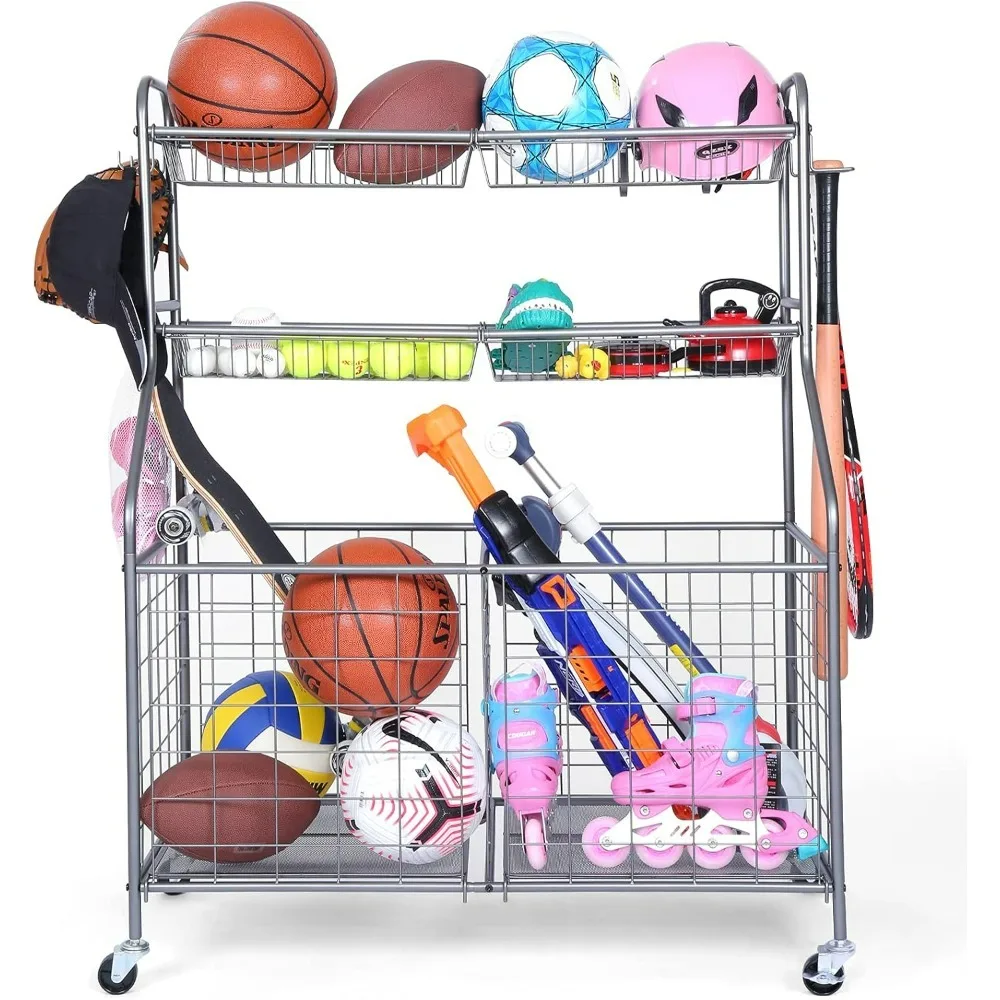 Sports Organizer for Garage, Garage Sports Equipment Organizer, Garage Toy Storage,  Storage Organization on Wheels for School