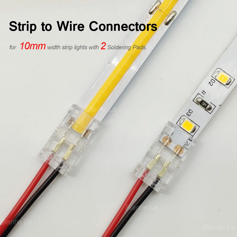 2 Pin 10mm COB LED Strip Connector Extension Wire Terminal for SMD2835  High Density Tape Lights Fixed Clamp Clips