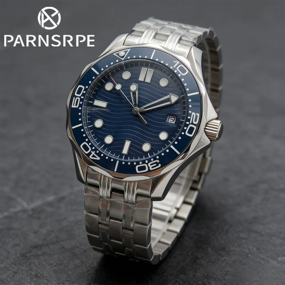 

PARNSRPE 41mm Men's Automatic Mechanical Watch: Luminous Dial with Date Display, 8215 Automatic Movement, Exhibition Case Back.