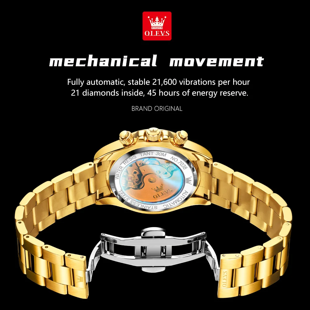 OLEVS Men's Watch Fully Automatic Mechanical Watch Multi functional Waterproof 7038