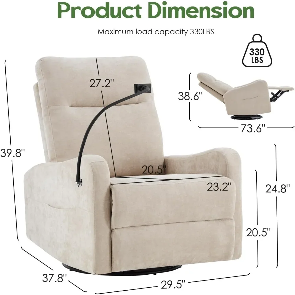 Oversized Lounge Chair, Swivel Rocking Chair with Phone Holder, Ergonomic Lazy Boy Fabric Sofa Chair