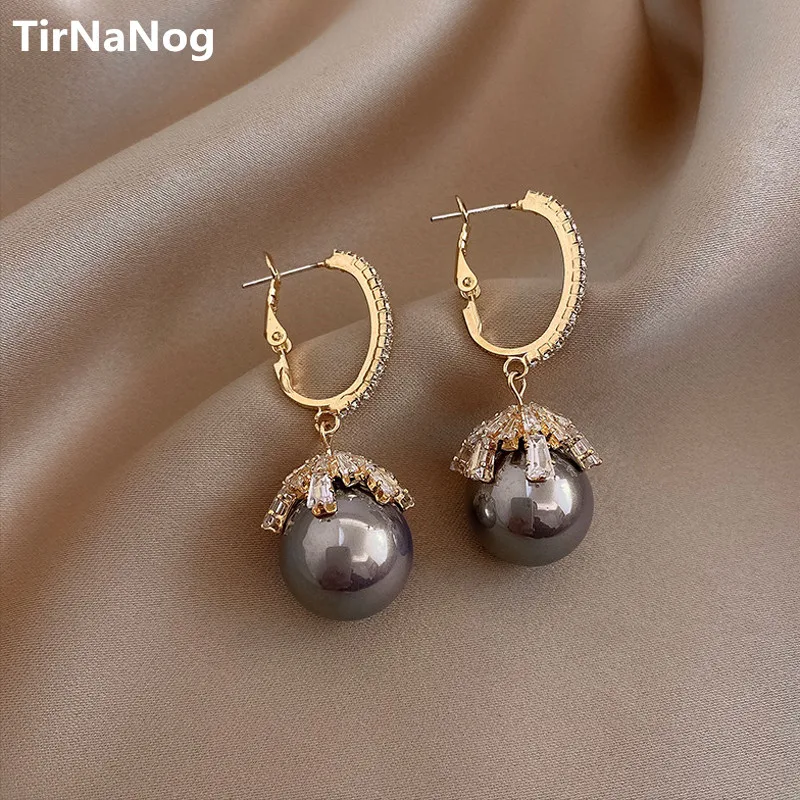 

South Korea Fashion Baroque Imitation Pearl Pendant Earrings Contracted Zircon Crystal Clip-On Earrings Women Jewelry Gifts