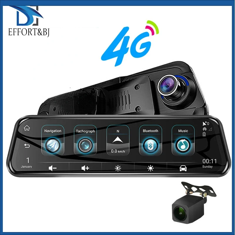 Effort&BJ10'' 4G Rearview Mirror Car DVR 1080P Video Record Dash Cam Dual Lens ADAS GPS Navigation Auto Registrar Camera