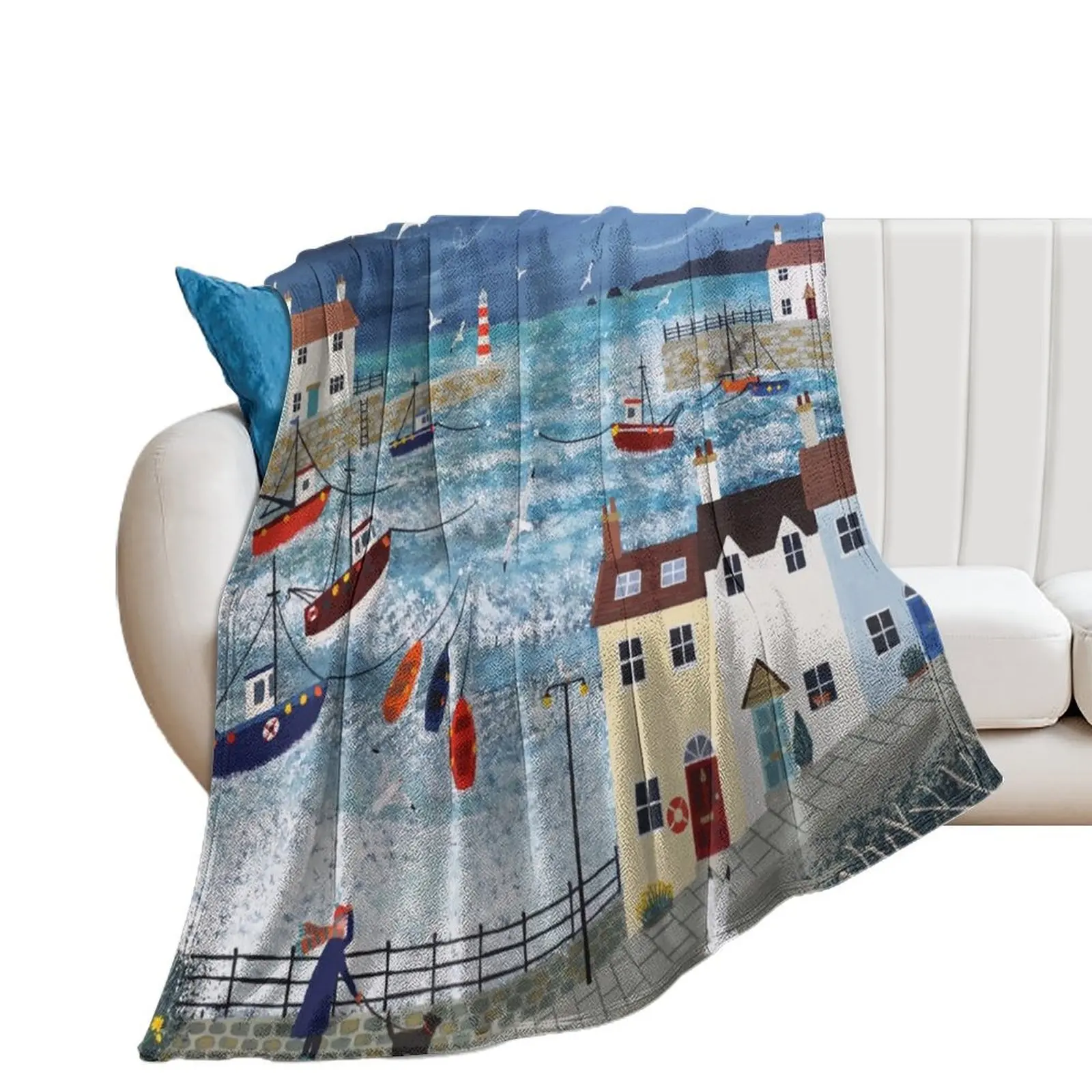 

Stormy Harbour Throw Blanket Loose Bed covers Camping Blankets