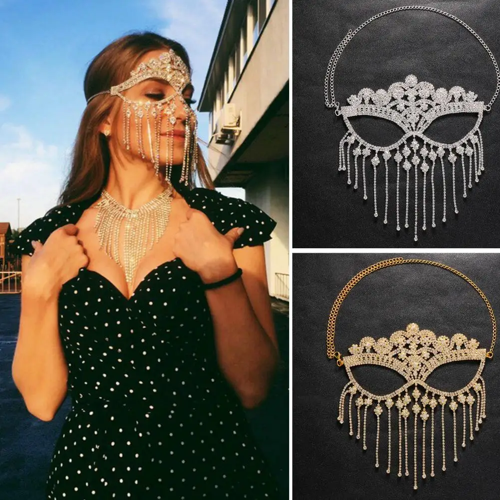 Exquisite Party Face Cover Exaggerated Electroplating Lightweight Rhinestone Face Cover for Girls