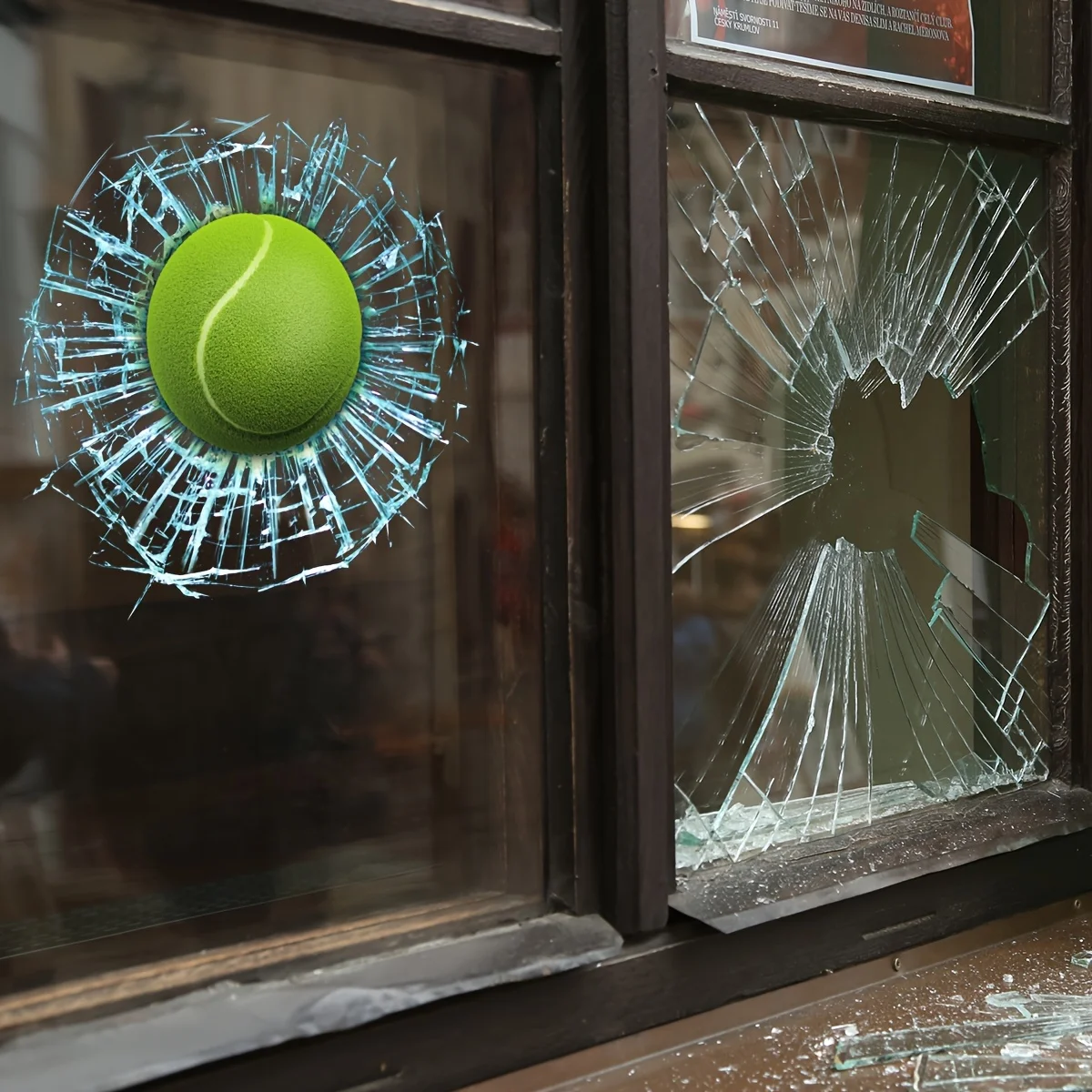 1PC Tennis Shattered Glass Window Decal 3D Static Cling Sticker for Home Office Sports Party Glass Wall Decor Optical Illusion