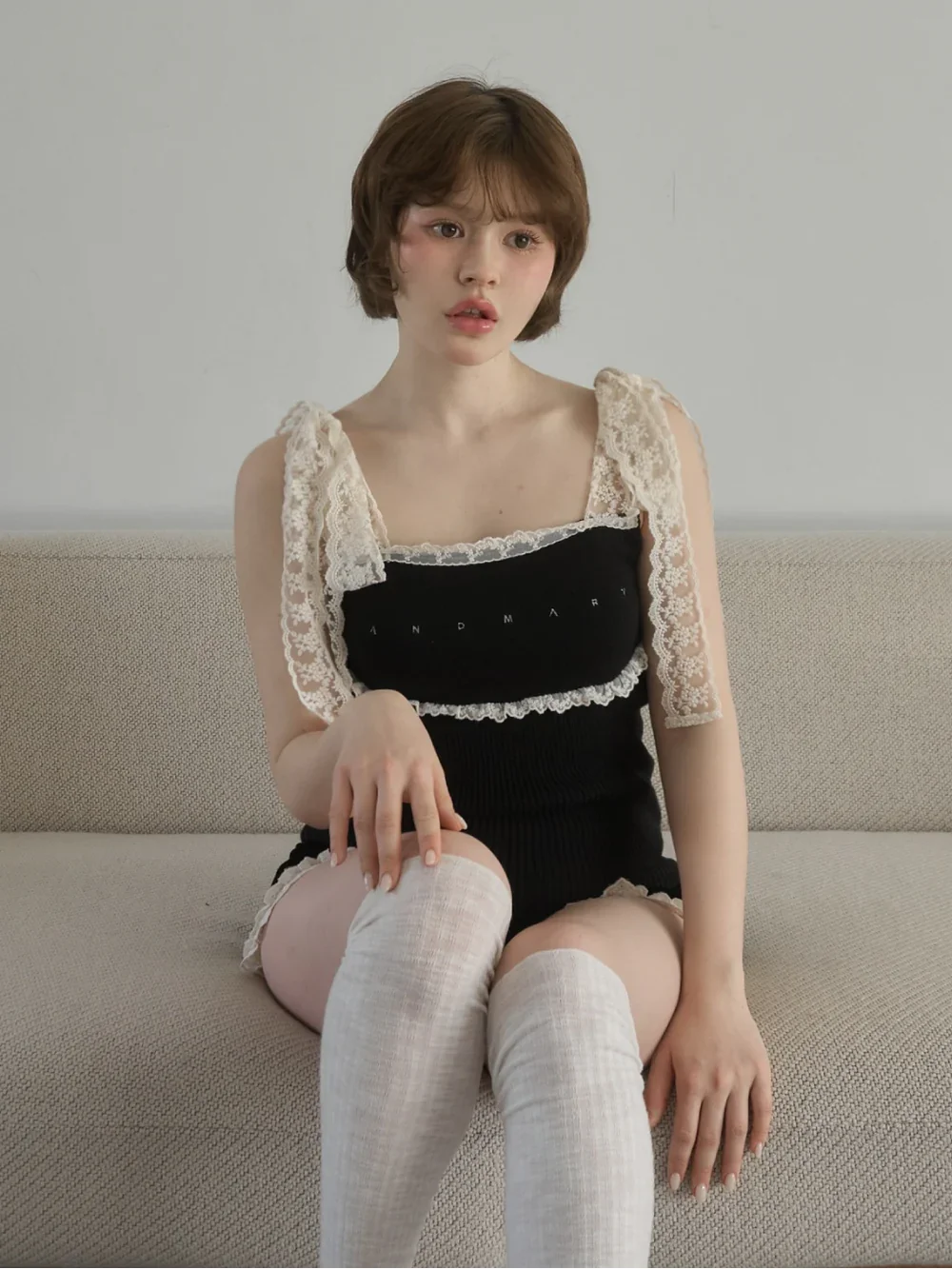 

2026 Spring Summer Casual Top Sweet Kawaii Lace Strap Bow Strap Knitted Lolita Vest Y2K Women Fashion Slim Thin Suspender Top