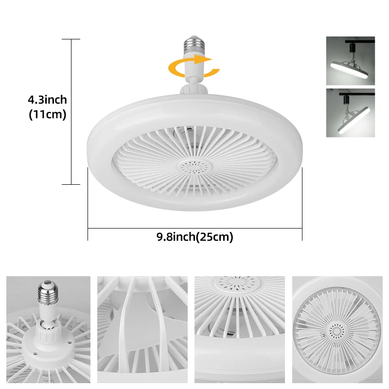 E27 Spiral Ceiling Fan Lamp with Remote Control  110-220V for Living Room Bedroom Bottom Noise Mute E27 Base 2 In 1fans Light