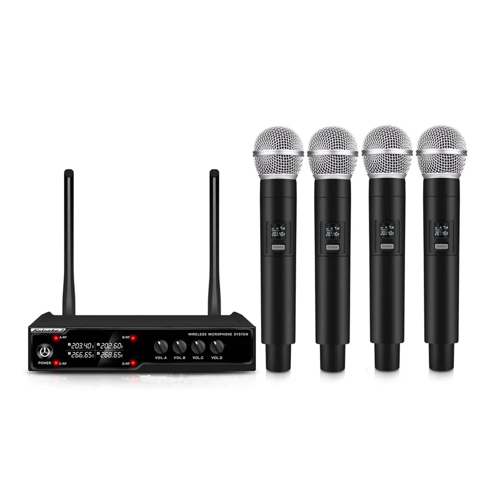 

Professional 4 Channel Karaoke Handheld Wireless Microphone VHF Wireless Microphone Dynamic Microphone