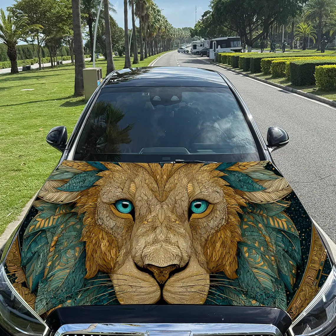 

Graceful Blue - Eyed Lion Car Hood Stickers - Self-Adhesive, Waterproof and Durable Vinyl Wrap, Decorate And Protect Your Car, F