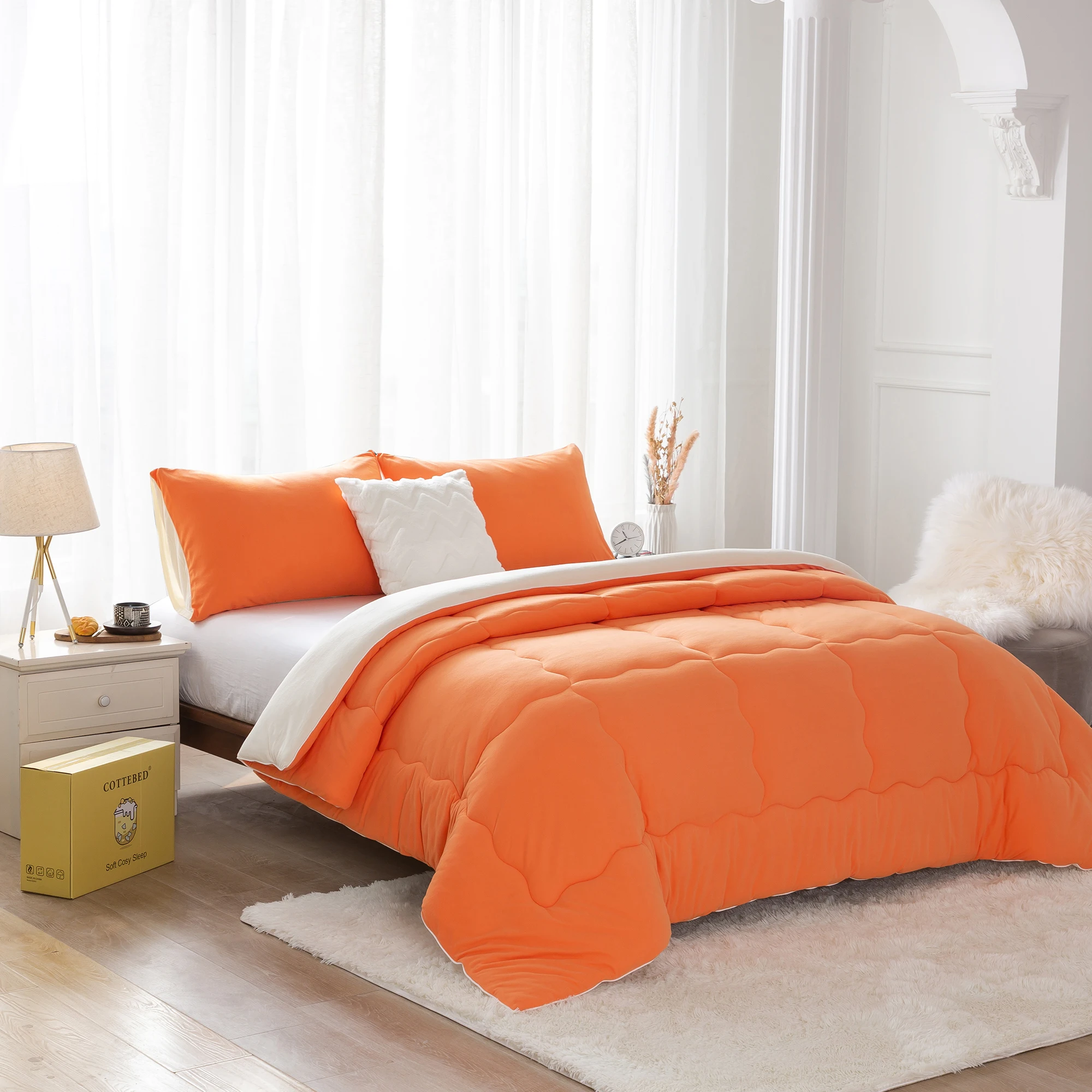 

Reversible Softness Burnt Orange and Beige Twin Comforter Set Warm Thick Breathable Fluffy Cozy Comfy Bedding Twin XL