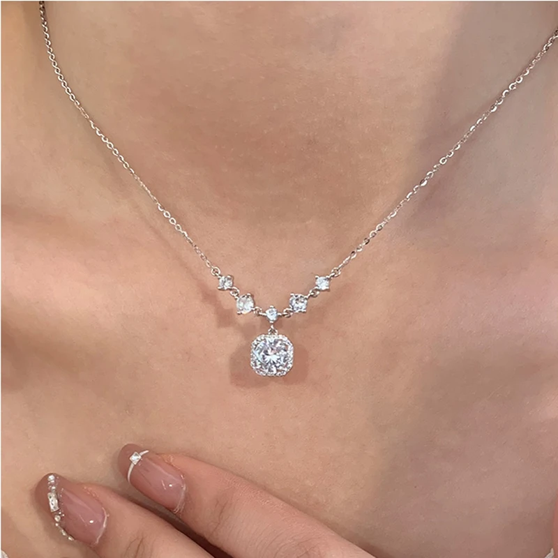 

S925 Sterling Silver Zircon Pendants Necklaces For Girl Luxury CZ Fine Jewelry Gift Female Wedding Gift Free Shipping Wholesale