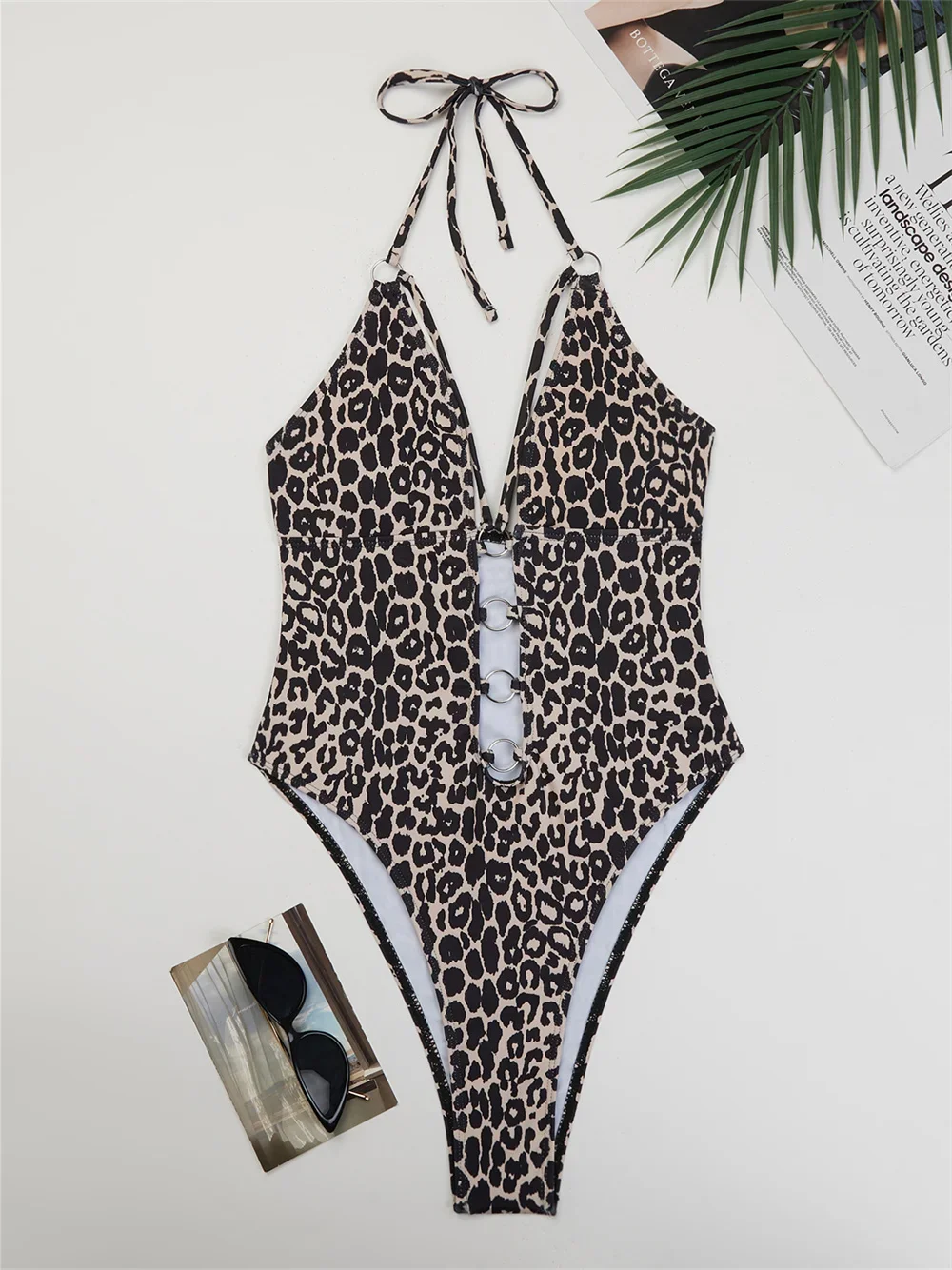 Seksi Dize Leopar Bikini Derin V Yüzükler Mayo Oymak Mikro Extreme Monokini Tatil Mayo Kadın BeachWear Banyo Takımları