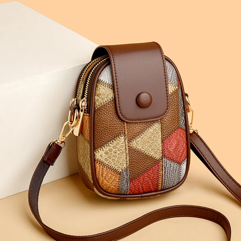 High Quality PU Leather Women Small Crossbody Shoulder Bags Luxury Handbag Lady Fashion Color Blocking Phone Satchels And Wallet