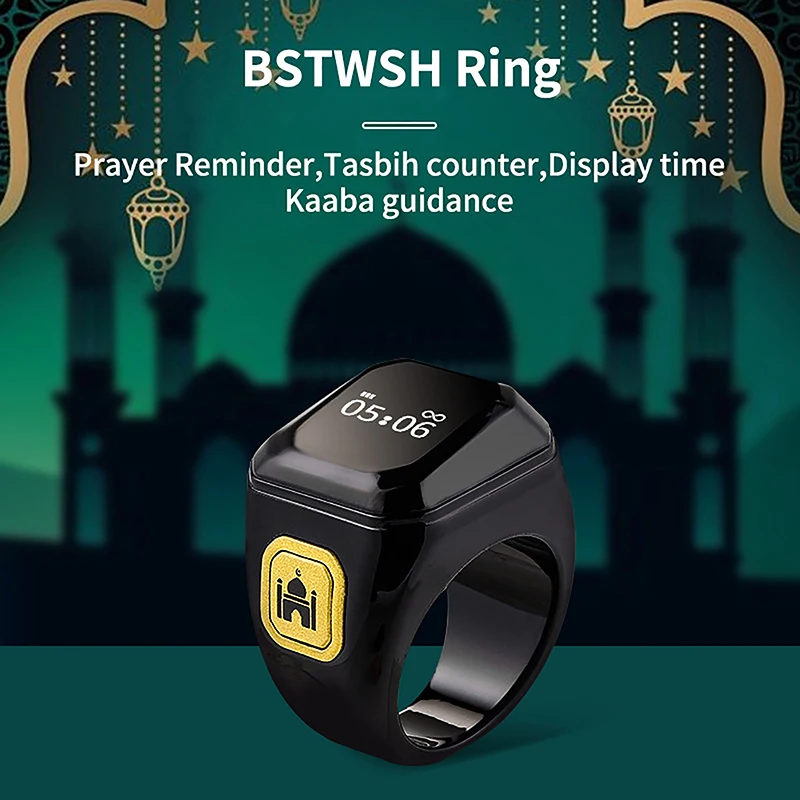 1Set plastik pintar kualitas tinggi, cincin Islami, penghitung Digital penghitungan Tasbih untuk Muslim 5 waktu doa, pengingat getaran, Bluetooth