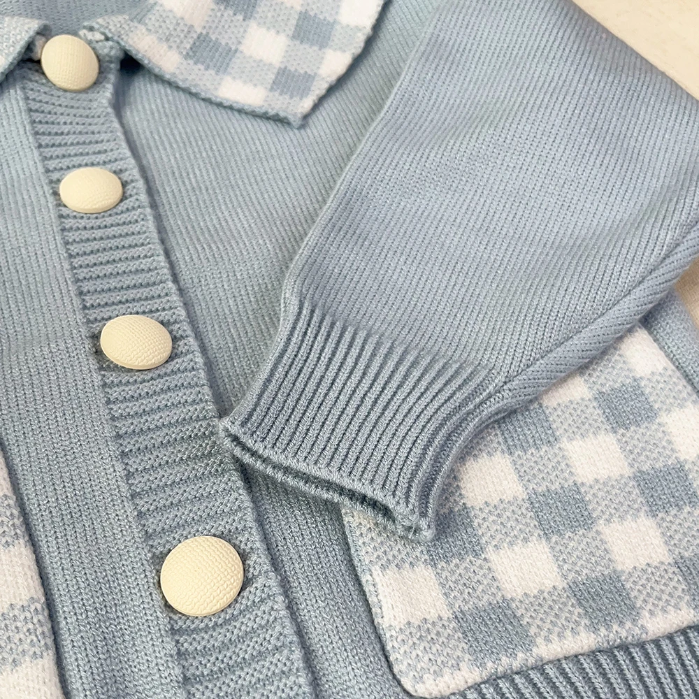 Koreanische Version Süße Niedliche Kinderkleidung Herbst und Winter Pullover-Sets Mädchenbekleidung Langärmliges Kariertes Oberteil + Kurzer Rock – Detail 7