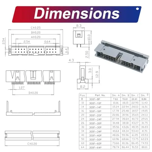 IDC 플랫 리본 케이블, FC 30 핀 수-암 IDE 익스텐션 케이블, 2.54mm, 30cm, 2PCs (FM30-30cm-2Pcs)