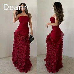 Customized Evening Gown Women Formal Dearin Strapless A-line Floor Length Skirts Fold Bespoke Occasion Dresses Prom Dress