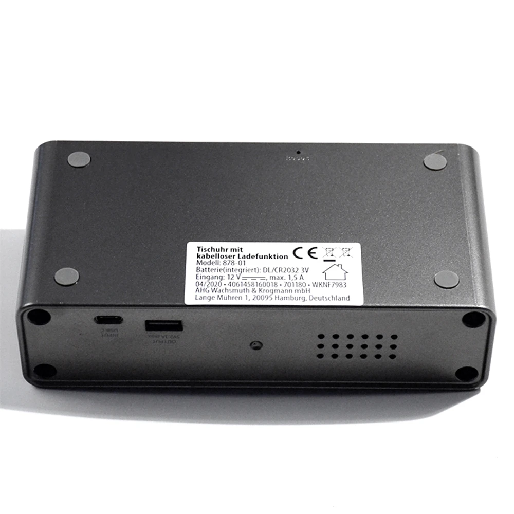 Digital Alarm Clock with Wireless Charger,LED Desk Alarm Clock with Thermometer and Time