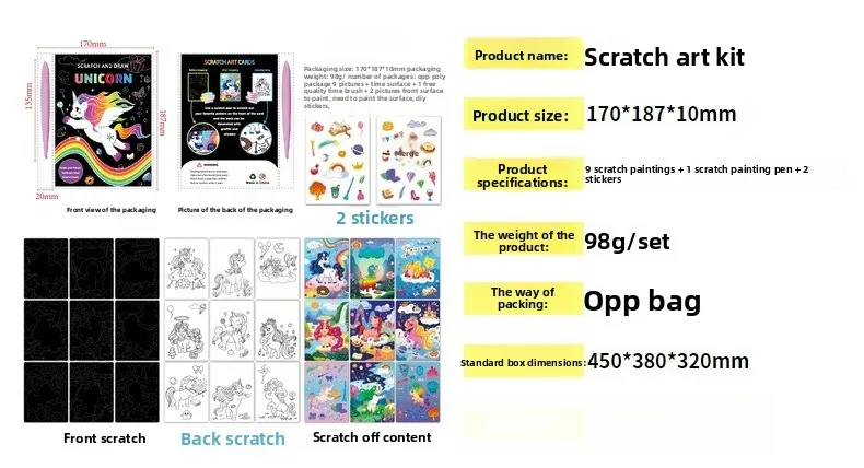 Scratch Set Handmade DIY Creative Cartoon Unicorn Coloring Colorful Graffiti Fun Children Scratch