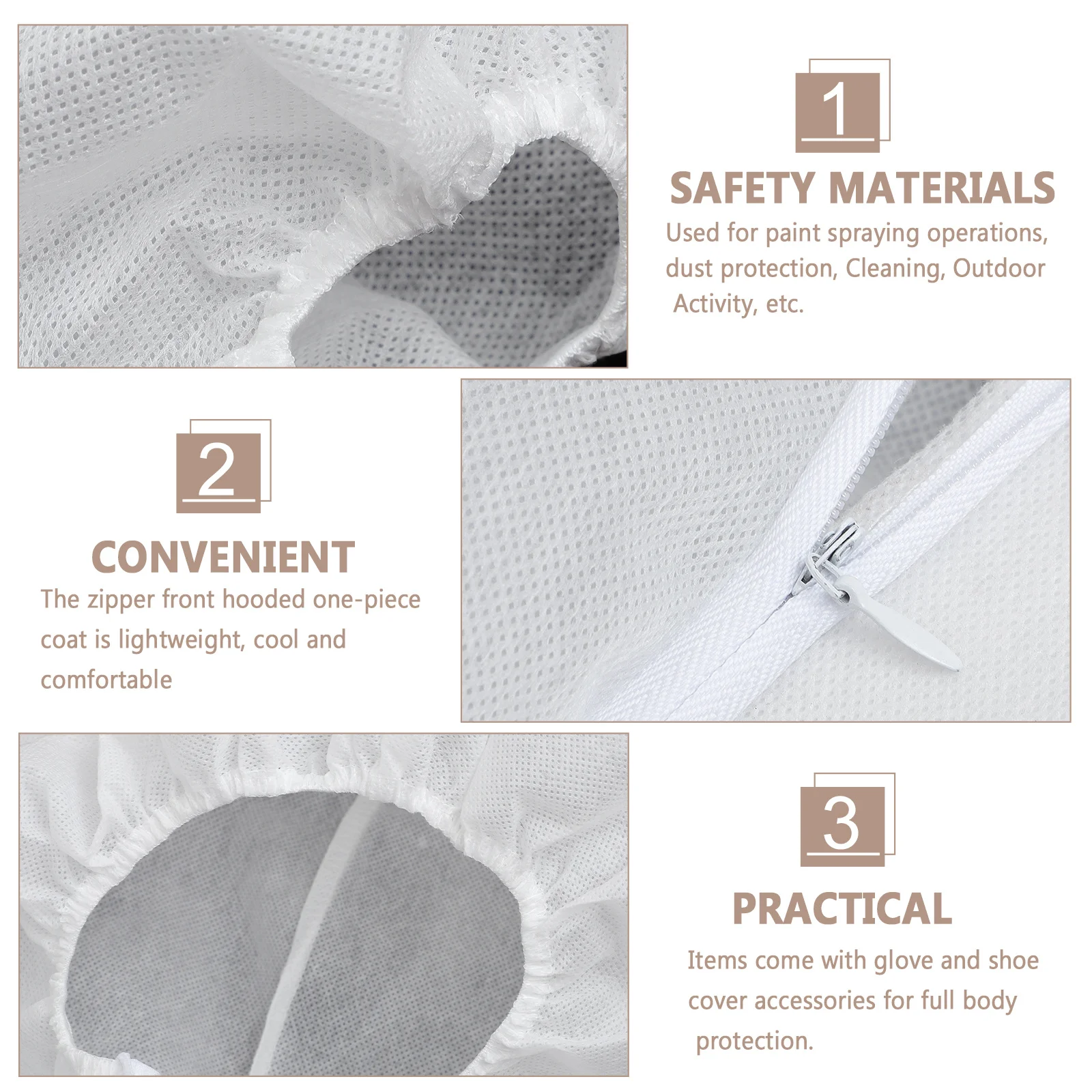 

Protective Coverall Disposable Nonwoven One-Piece Suit Hooded Zipper For Outdoor Painting Dust Protection Xl White