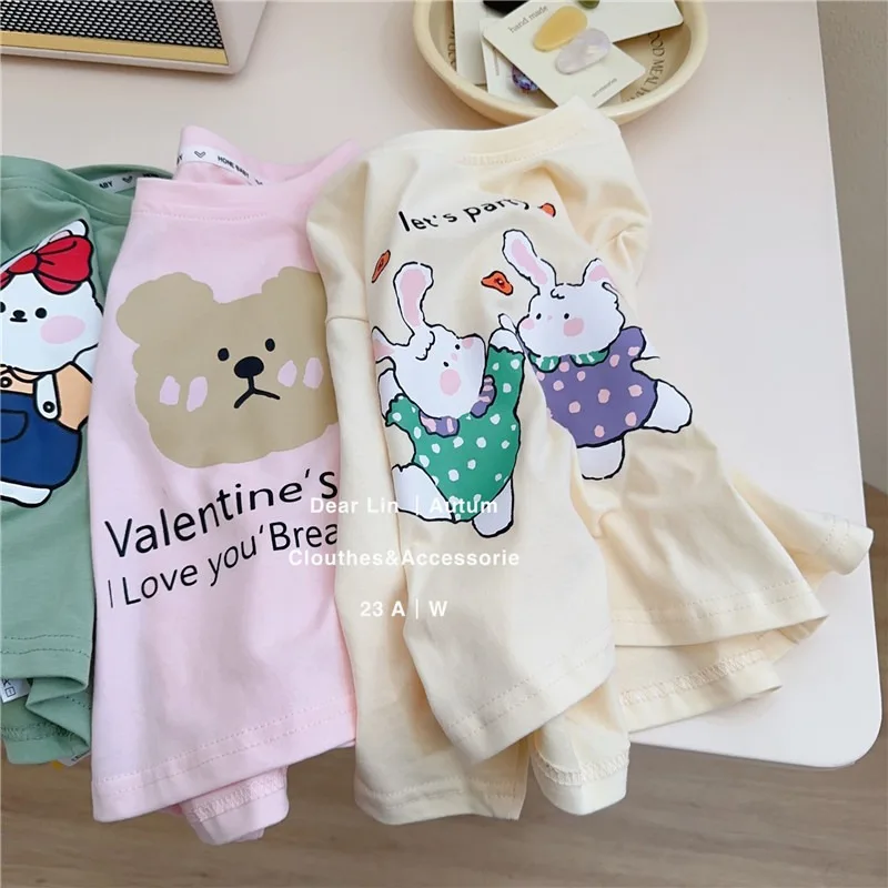 Baby Girls Boys Long Sleeved T-shirt Toddler Cartoon Shirts Kids Top Tees 2024 Spring Autumn Children\'s Korean Style Clothing