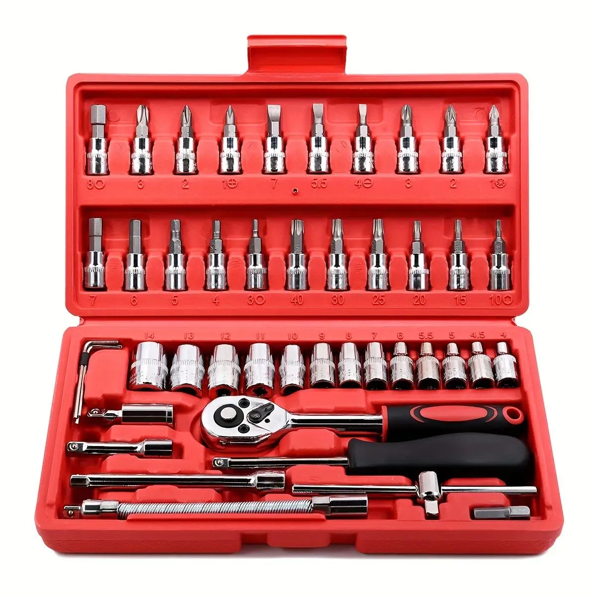 46 PCs Wrench Socket Set, Hardware Car Motorcycle Repair Kit Ratchet Wrench Tool Set, Car Repair Tool Kit