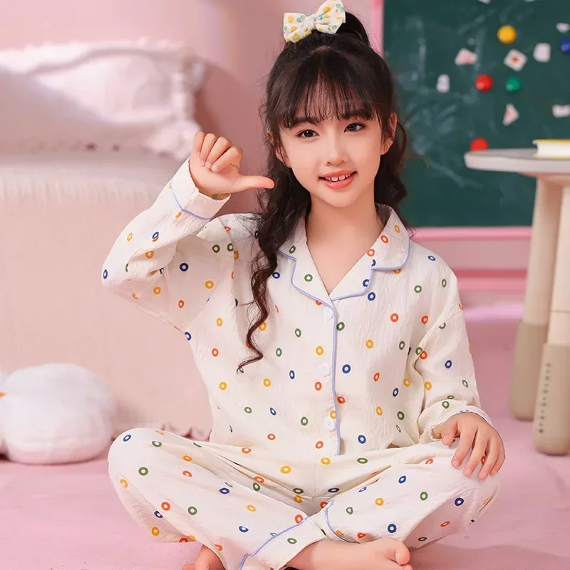 2024 Children\'s Pajamas Set Girls Autumn Pijamas Sweet Cute Long Sleeve Sleepwear Student Loungewear Fashion Home Clothing Gift