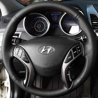 DIY protector para volante de coche de cuero genuino negro para Hyundai i30 2012-2017 Elantra GT 2013-2017 Elantra Coupe 2013-2014