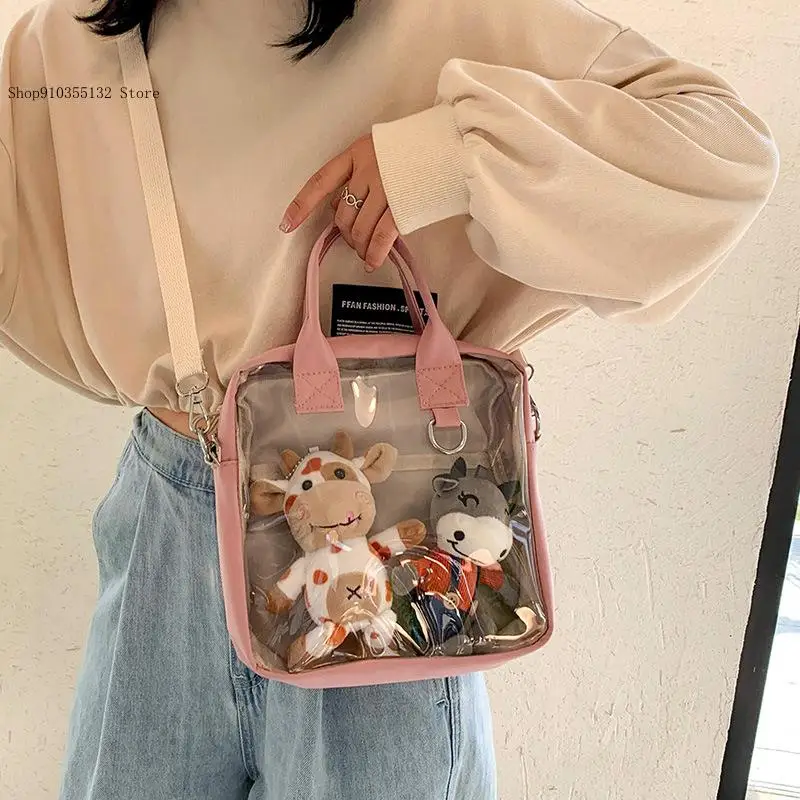 Japanese Versatile See-Through Ins Cartoon One Shoulder Cute Dual Use Student Handheld Crossbody Bag for Women