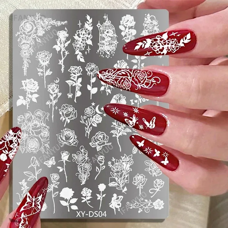 Lace Castle Nail Stamping Plates Ghost Skull Moon Star Butterfly Geometric Floral Plant Printing Stencil Manicure Templates Tool