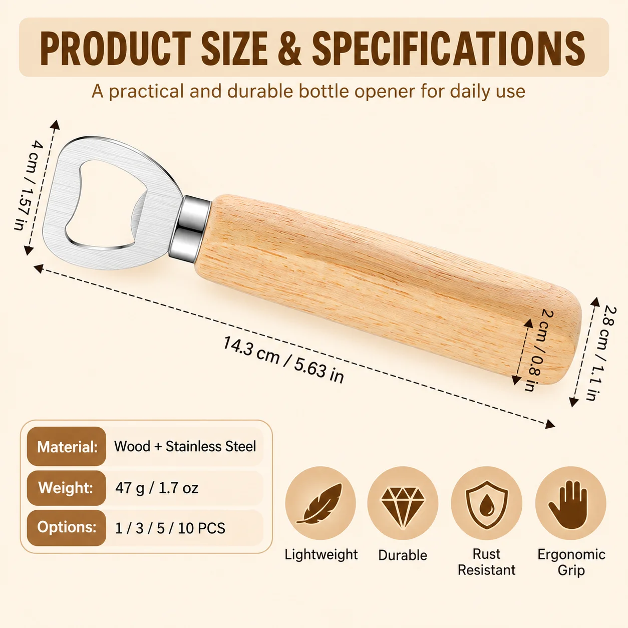 1/3/5/10pcs Stainless Steel Bottle Opener Bartender Wood Beer Opener Cider Wine Opener Bottle Opener Wooden Handle Engraved Gift