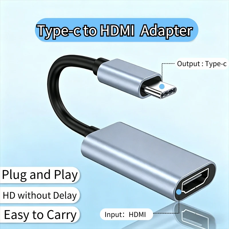 Adaptador Tipo C para HDMI 4K, Cabo Conversor USB C USB3.1 Masculino para HDMI Compatível com Laptop, iPad, Tablet, TV, MacBook, Galaxy