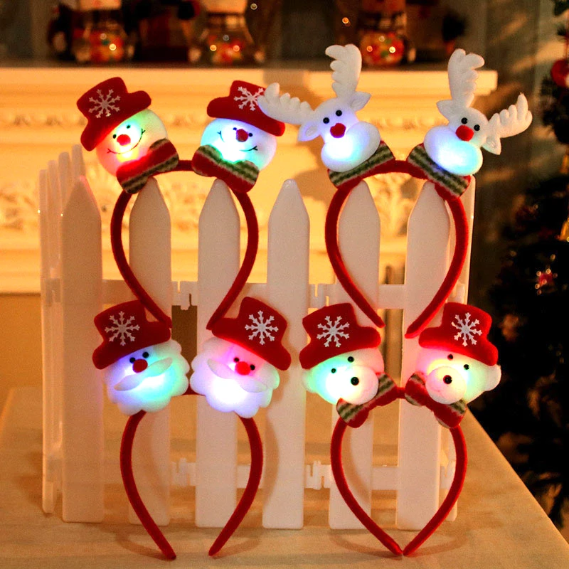 LED Deer Horn Headband LED Christmas Costume Hair Accessories For Girls Light Up Blinking Glow Christmas Snowman Santa Hairband