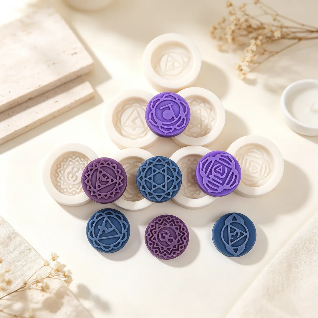 Mini 7 Chakra Silicone Soap Mold Round Spiritual Symbol Mould Handmade Wax Candle Molds DIY Aroma Craft Making Meditation Decor