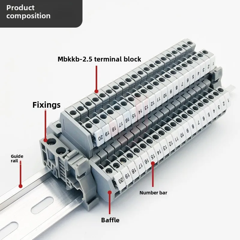 Double-layer electrical terminal MBKKB-2.5 two-in and two-out terminal block Guide rail Combined wiring block Copper parts 24A