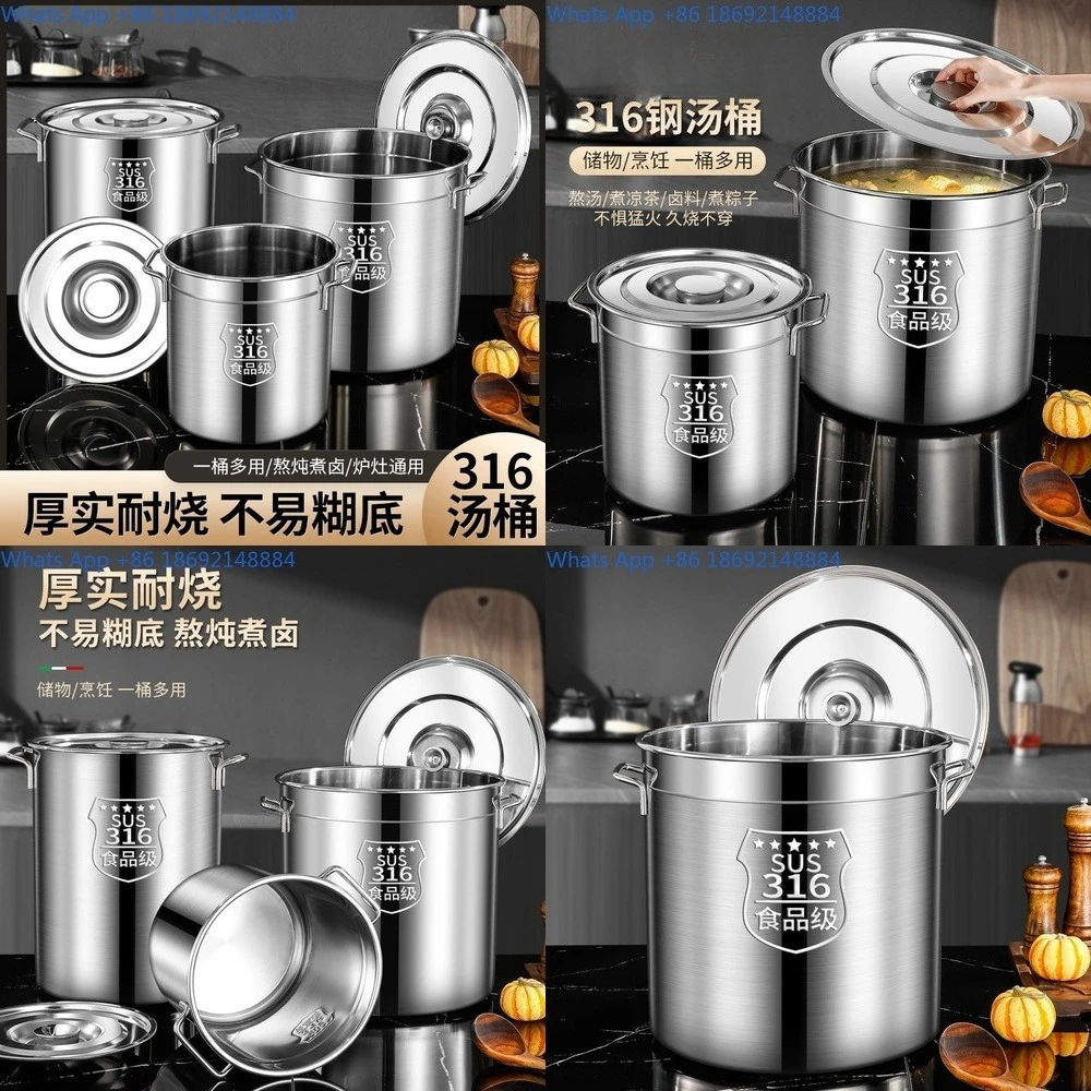 

Stainless Steel Soup Pot with Lid Heavy Duty Large Capacity Cooking Bucket for Home and Commercial Use
