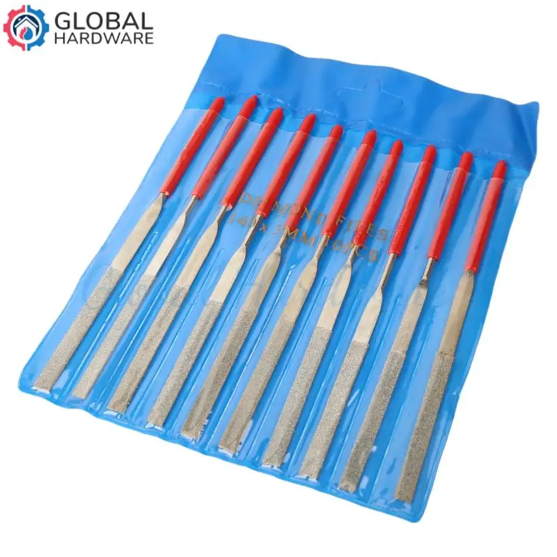 

New 10Pcs Diamond Needle File Set 3x140mm Mini Needle File Kit For Stone Glass Metal Carving Craft Hand Tools Needle File