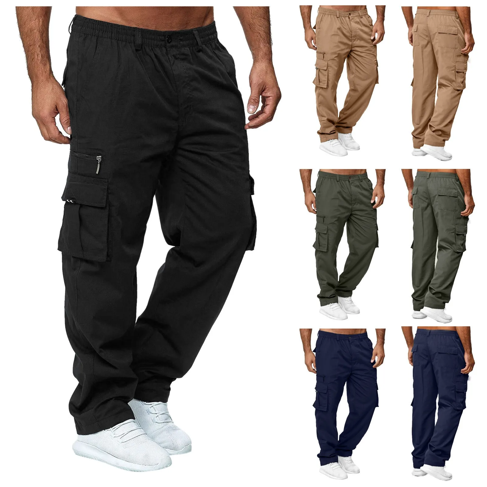 

2024 Men'S Cargo Pants Casual Multi Pockets Military Tactical Pants Male Outwear Loose Straight Slacks Long Trousers Plus Size