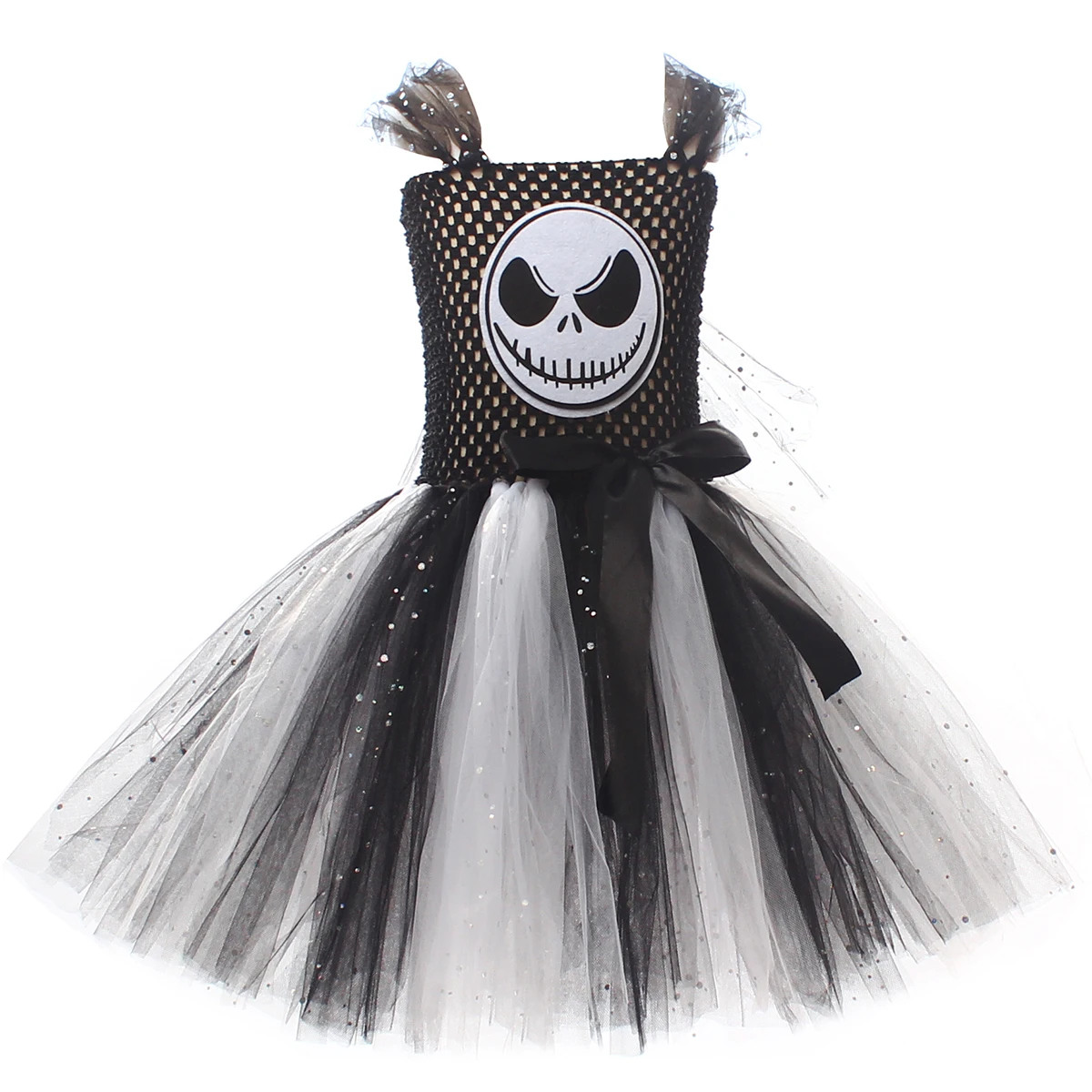 Nightmare Before Christmas Jack Kostüm Mädchen Halloween Skelett-Tutu-Kleid Kinder Cosplay Schwarz-Weiß Geister-Grusel-Outfits – Detail 10