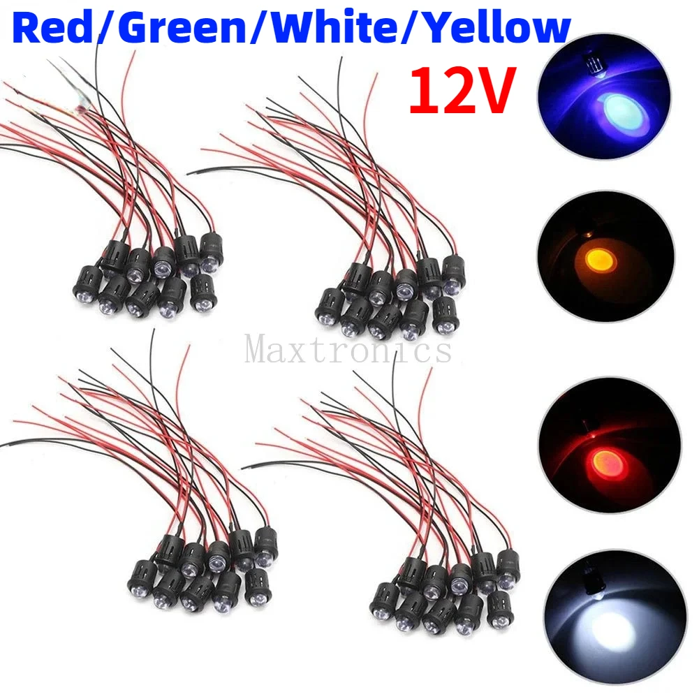 10 Pcs/Set 12V LED Bead Light 10mm Pre-Wired Constant Emitting Diode Cable 20cm Prewired Led Lamp Red/Green/White/Yellow