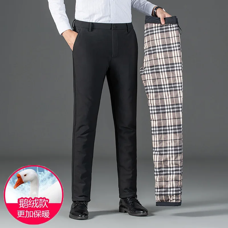 

2026 Men's New, White Goose Down Pants, Winter, Casual Business, Warm, Outer Casual Pants